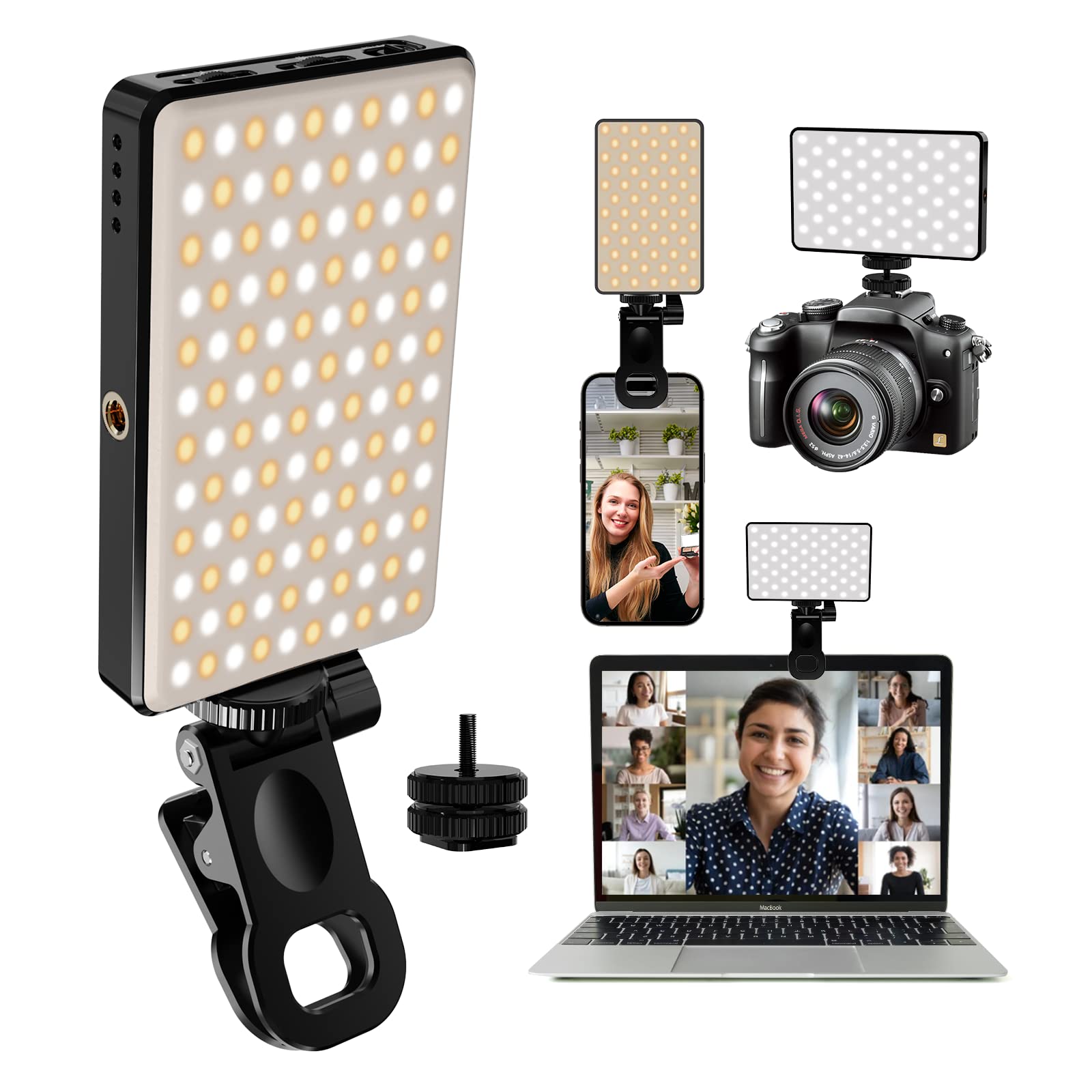 Webcam Ring Light - LED-Selfie-Licht, 3000 mAh, 120 LEDs, wiederaufladbar,