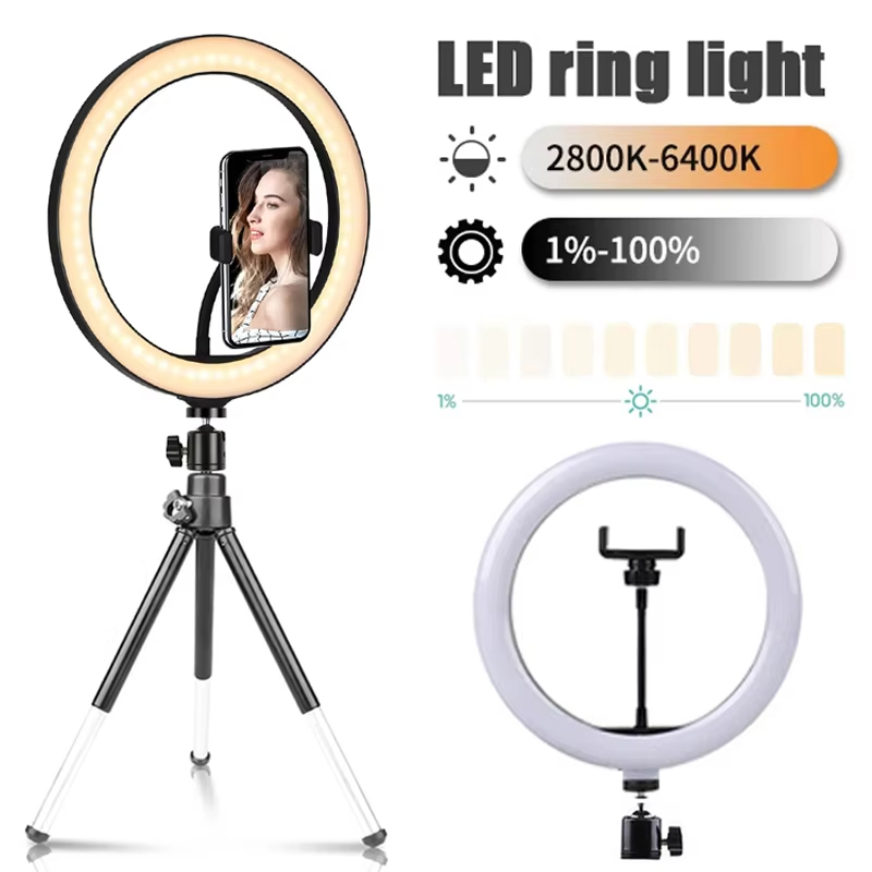Webcam Ring Light - 10 Zoll Selfie-Ringlicht Fotografie-Beleuchtung LED-Ringlampe mit