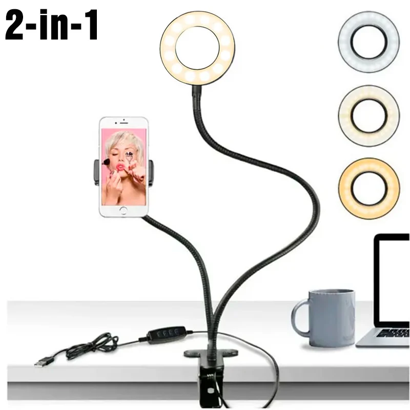 Webcam Ring Light - Universeller flexibler Handyhalter mit Selfie-Ringlicht, Büro-Lazy-Halterung,